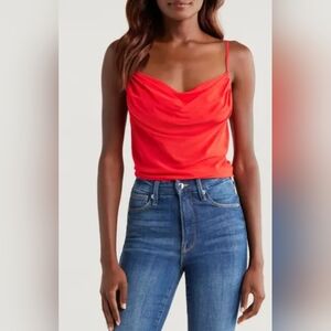 Good American Red Cowl Neck Satin Camisole